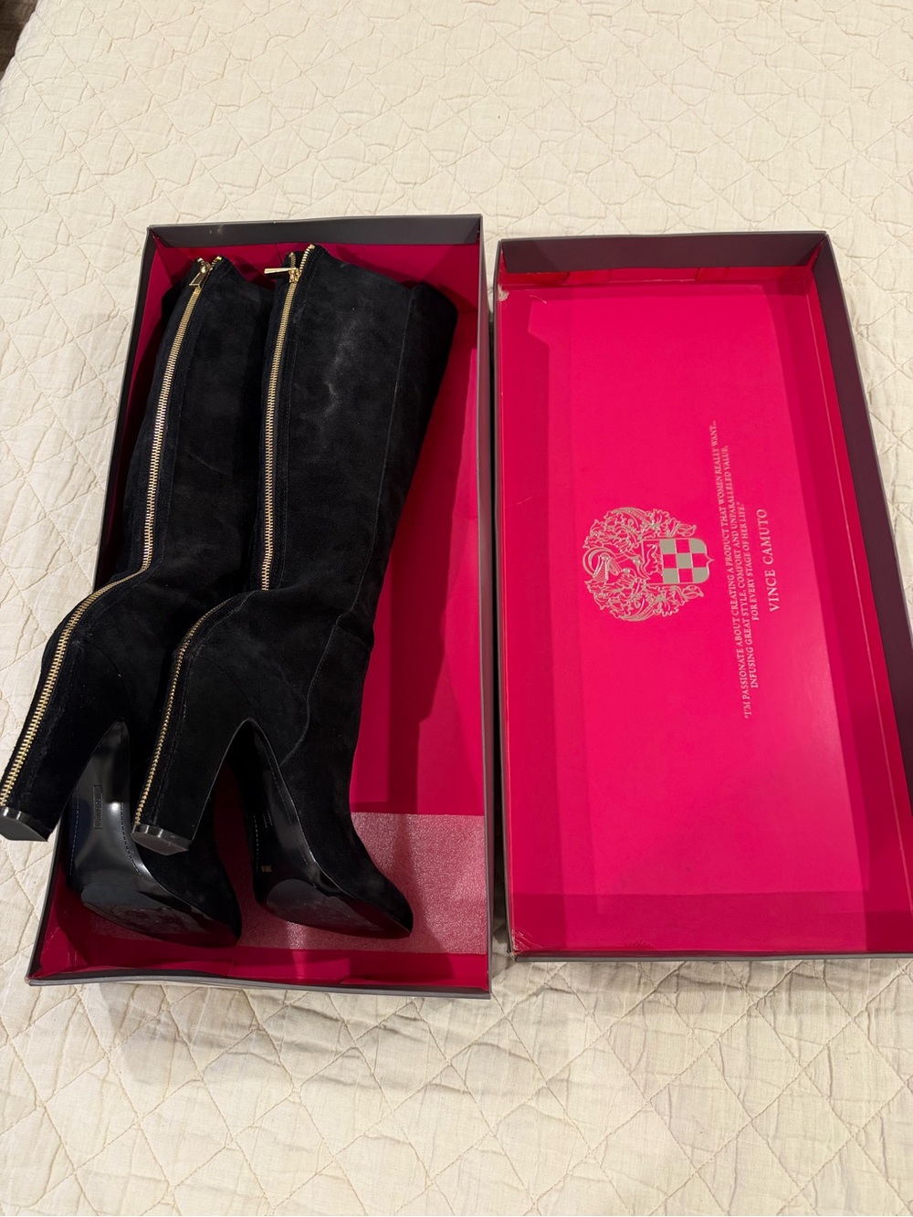 Vince Camuto knee high black suede boots